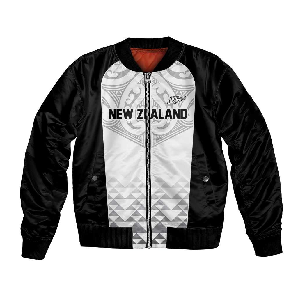 World Football 2026 New Zealand Custom Bomber Jacket All White Fern Maori Tribal LT9 Unisex White - Polynesian Pride