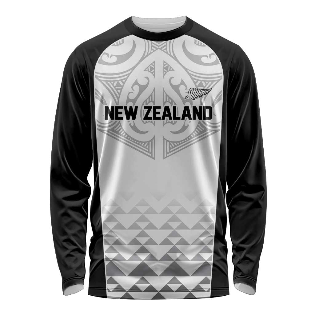 World Football 2026 New Zealand Custom Long Sleeve Shirt All White Fern Maori Tribal LT9 Unisex White - Polynesian Pride