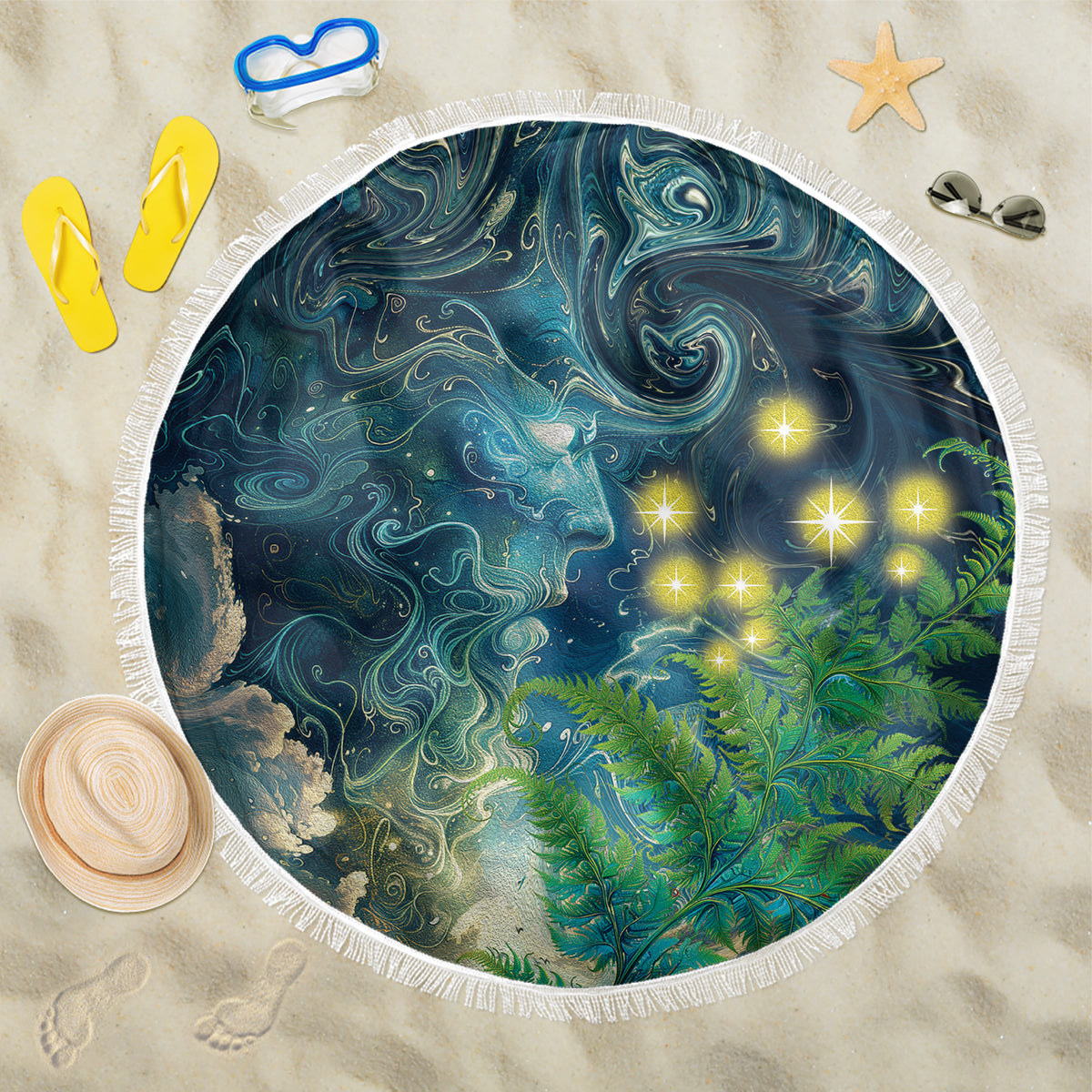 New Zealand Matariki Waipuna-a-rangi Beach Blanket He Roimata o Rangi LT9 One Size 150cm Black - Polynesian Pride