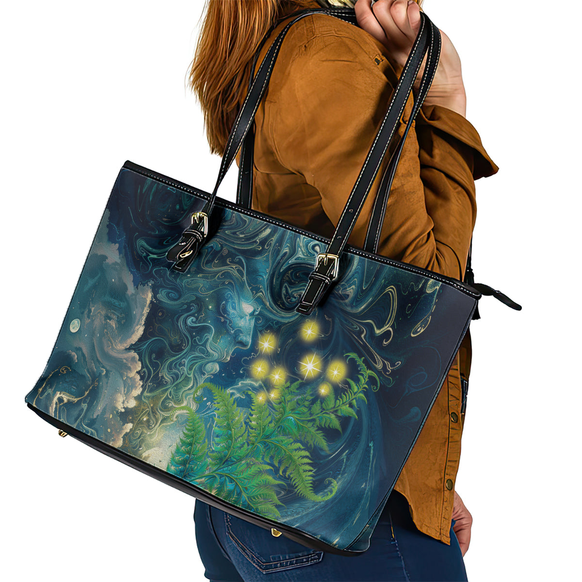 New Zealand Matariki Waipuna-a-rangi Leather Tote Bag He Roimata o Rangi LT9 - Polynesian Pride