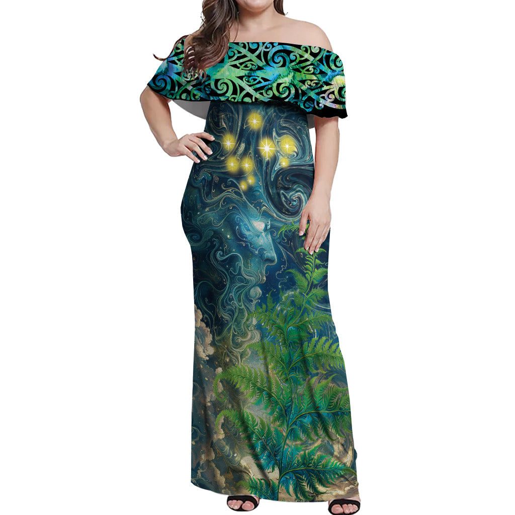 New Zealand Matariki Waipuna-a-rangi Off Shoulder Maxi Dress He Roimata o Rangi