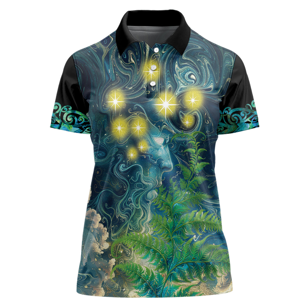 New Zealand Matariki Waipuna-a-rangi Women Polo Shirt He Roimata o Rangi LT9 Female Black - Polynesian Pride