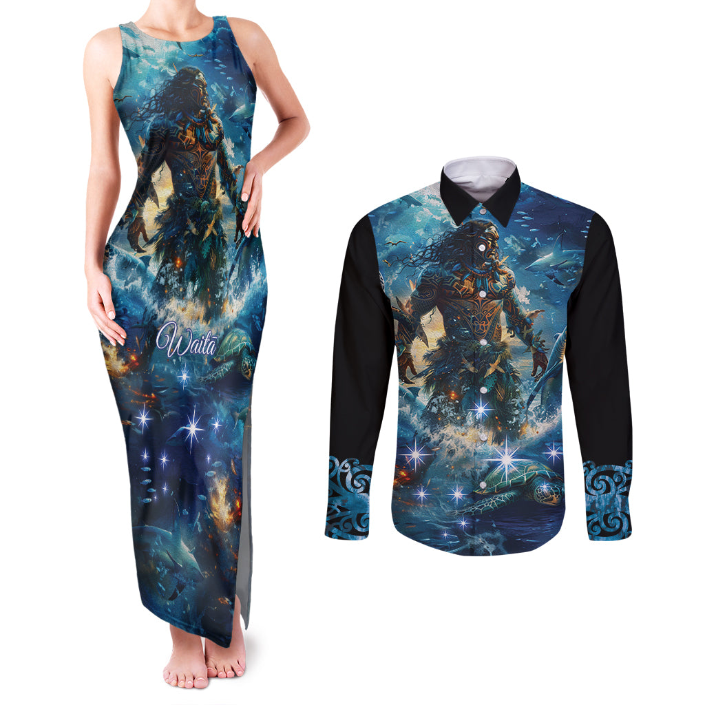 New Zealand Matariki Waita Couples Matching Tank Maxi Dress and Long Sleeve Button Shirt The Way Of The Water