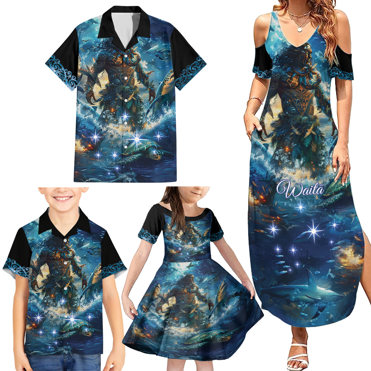 New Zealand Matariki Waita Family Matching Summer Maxi Dress and Hawaiian Shirt The Way Of The Water