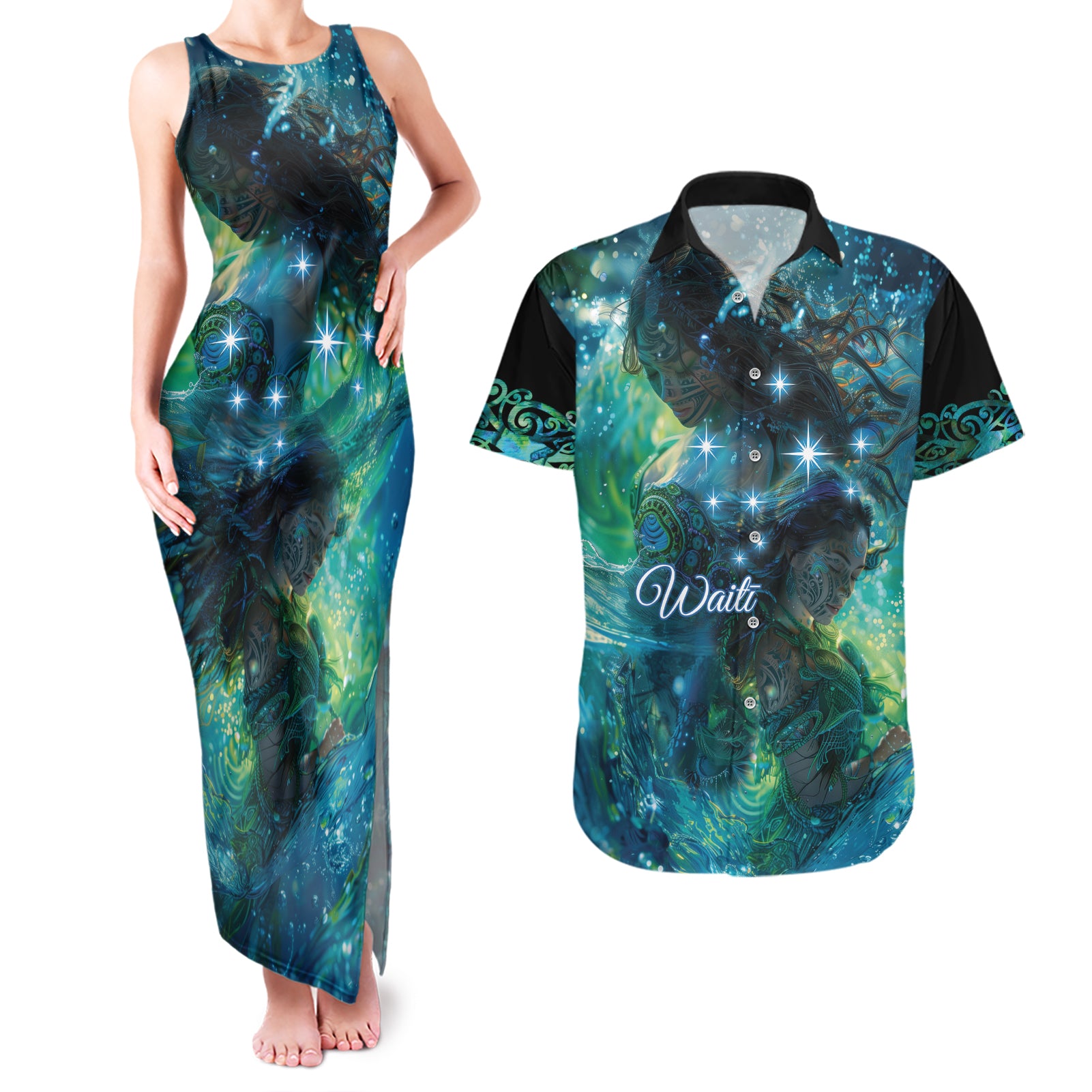 New Zealand Matariki Waiti Couples Matching Tank Maxi Dress and Hawaiian Shirt The Beginnings Of Life