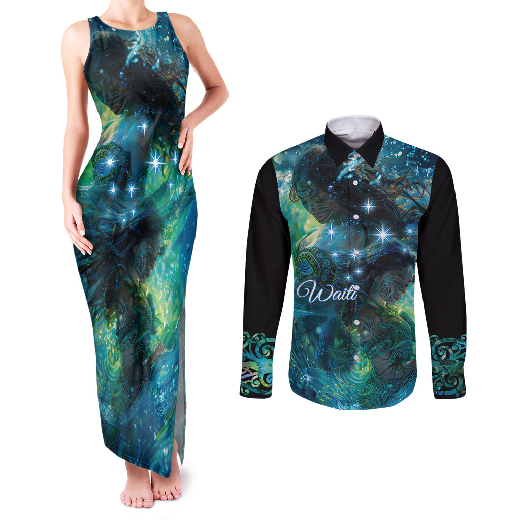 New Zealand Matariki Waiti Couples Matching Tank Maxi Dress and Long Sleeve Button Shirt The Beginnings Of Life