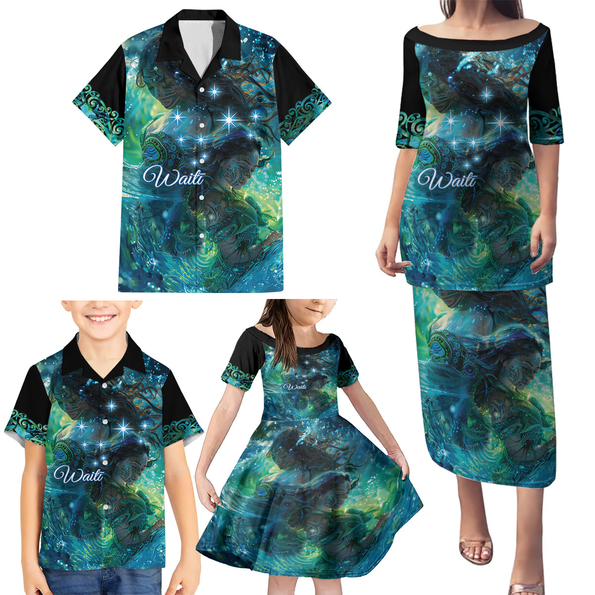 New Zealand Matariki Waiti Family Matching Puletasi and Hawaiian Shirt The Beginnings Of Life