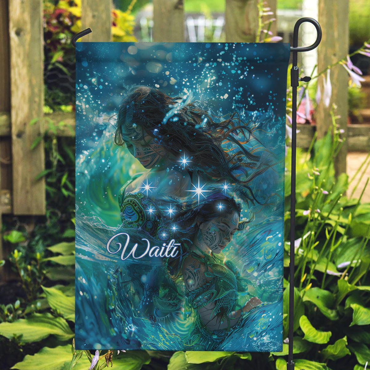 New Zealand Matariki Waiti Garden Flag The Beginnings Of Life LT9 Garden Flag Black - Polynesian Pride