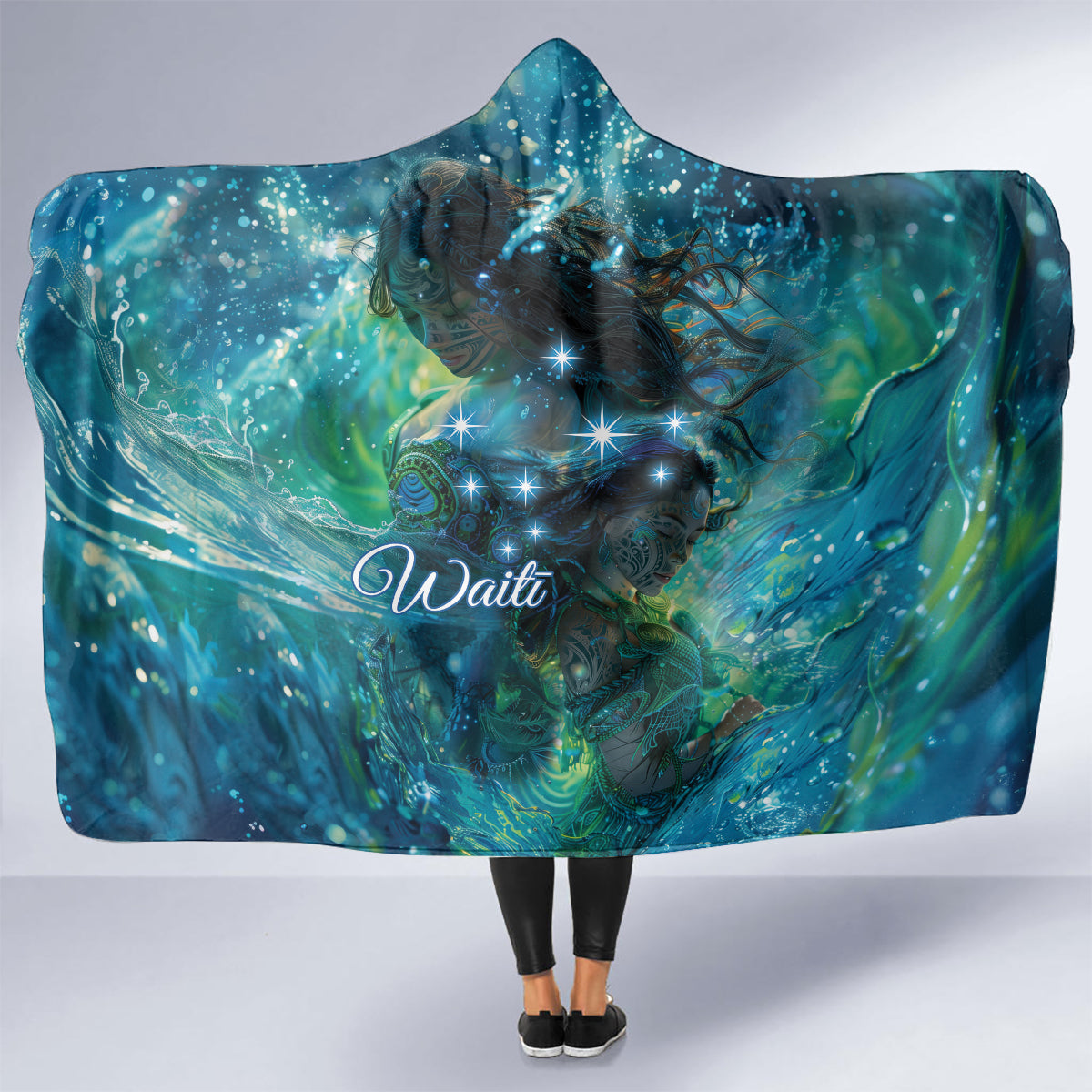 New Zealand Matariki Waiti Hooded Blanket The Beginnings Of Life LT9 - Polynesian Pride