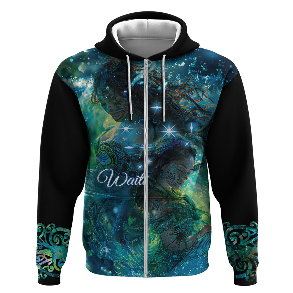 New Zealand Matariki Waiti Hoodie The Beginnings Of Life LT9 Zip Hoodie Black - Polynesian Pride