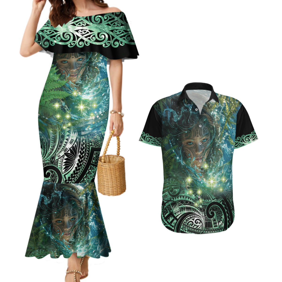 New Zealand Matariki Waiti Couples Matching Mermaid Dress and Hawaiian Shirt Waimāori and The Origin Of Life