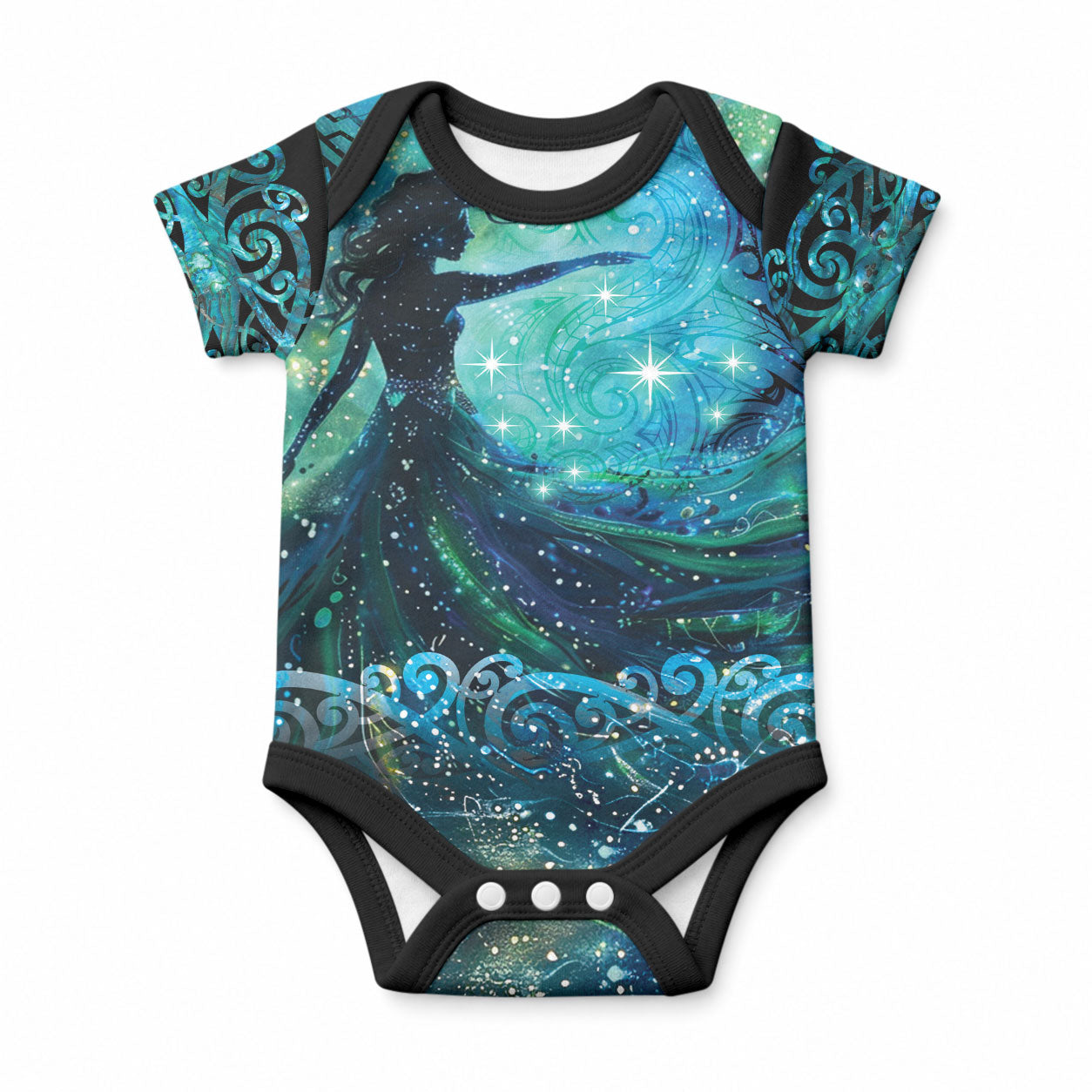 New Zealand Matariki Hiwa-i-te-rangi Baby Onesie Titiro ki nga Whetu Wishing Star LT9 Black - Polynesian Pride