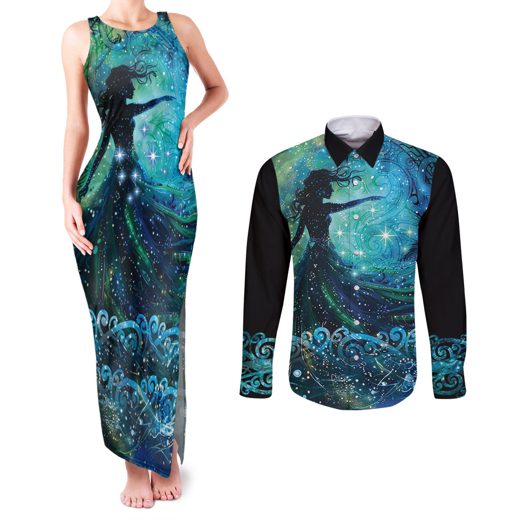 New Zealand Matariki Hiwa-i-te-rangi Couples Matching Tank Maxi Dress and Long Sleeve Button Shirt Titiro ki nga Whetu Wishing Star