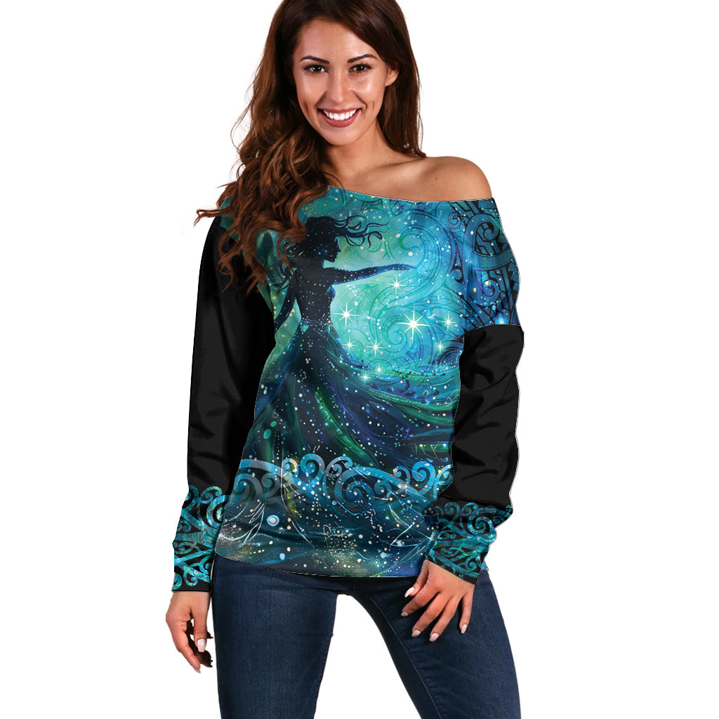 New Zealand Matariki Hiwa-i-te-rangi Off Shoulder Sweater Titiro ki nga Whetu Wishing Star