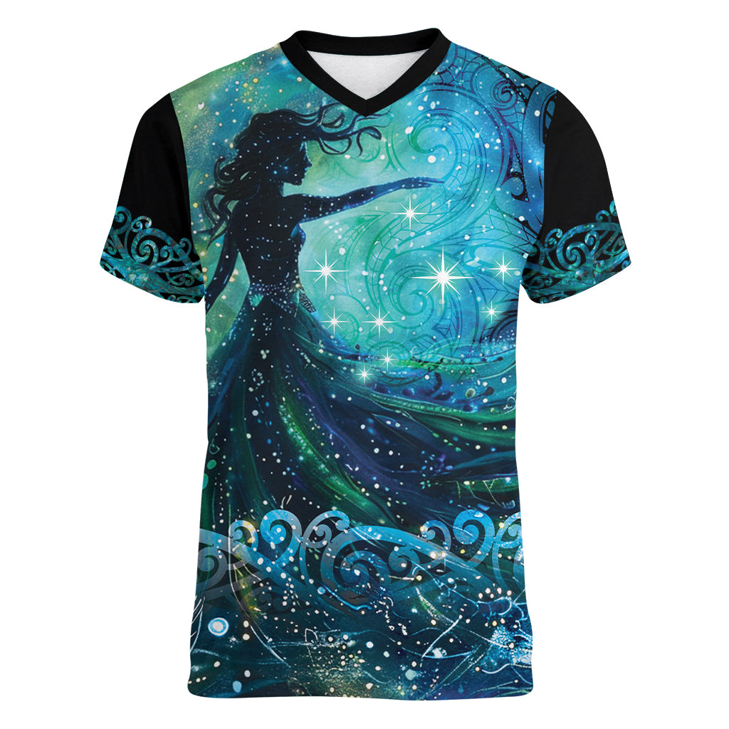 New Zealand Matariki Hiwa-i-te-rangi Women V-Neck T-Shirt Titiro ki nga Whetu Wishing Star