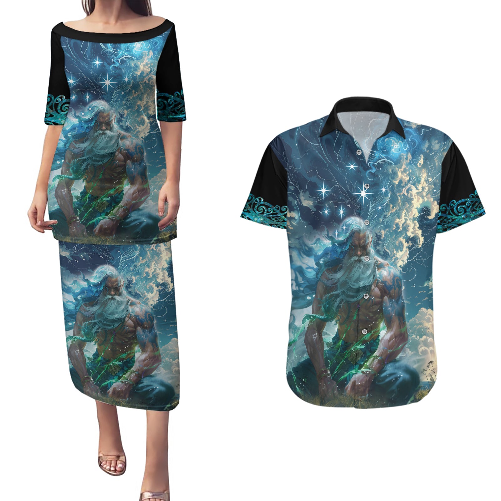 New Zealand Matariki Ururangi Couples Matching Puletasi and Hawaiian Shirt The Murmur Of The Wind