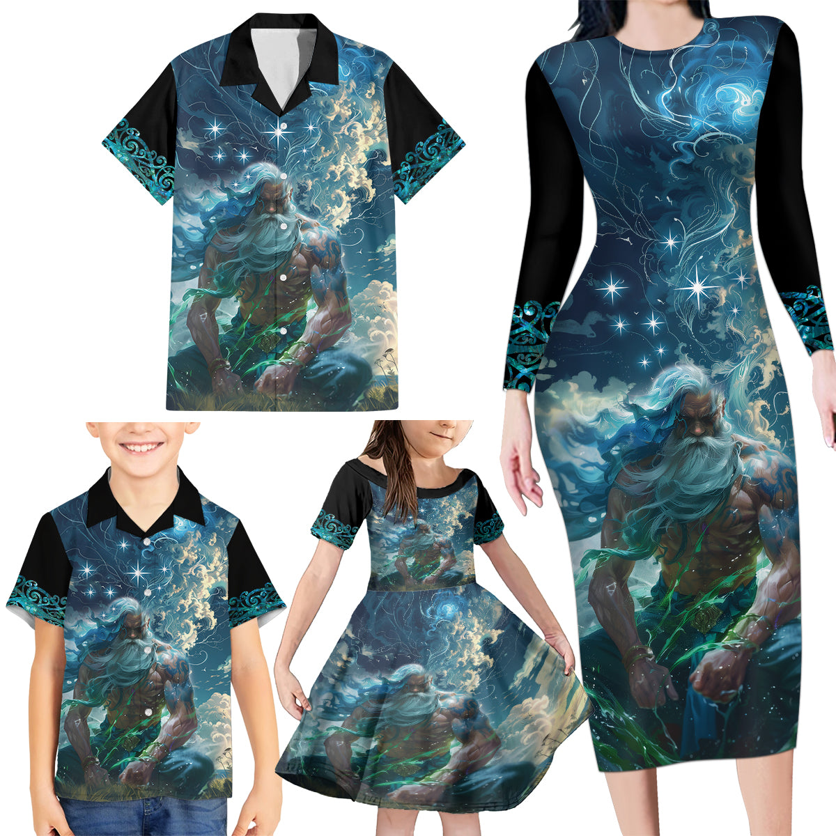 New Zealand Matariki Ururangi Family Matching Long Sleeve Bodycon Dress and Hawaiian Shirt The Murmur Of The Wind