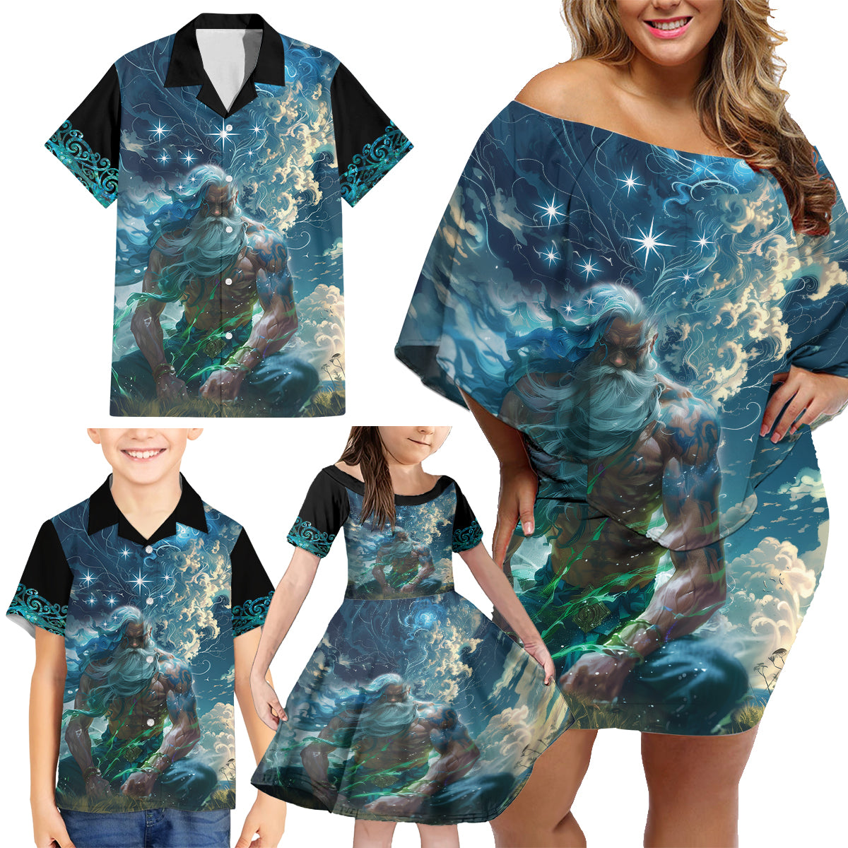 New Zealand Matariki Ururangi Family Matching Off Shoulder Short Dress and Hawaiian Shirt The Murmur Of The Wind