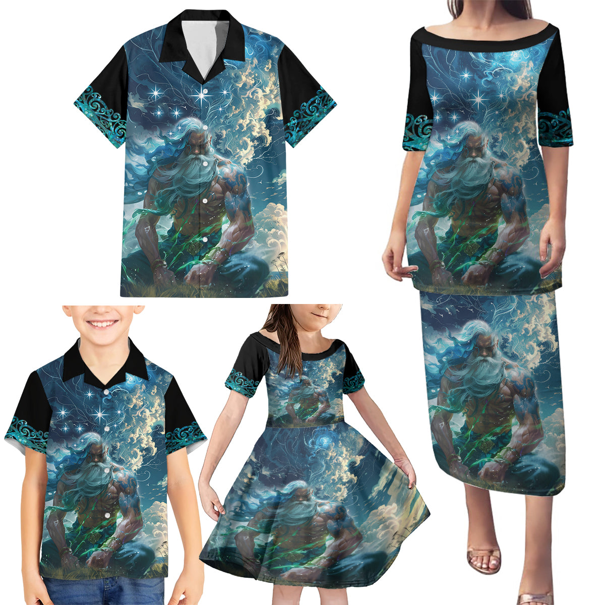 New Zealand Matariki Ururangi Family Matching Puletasi and Hawaiian Shirt The Murmur Of The Wind