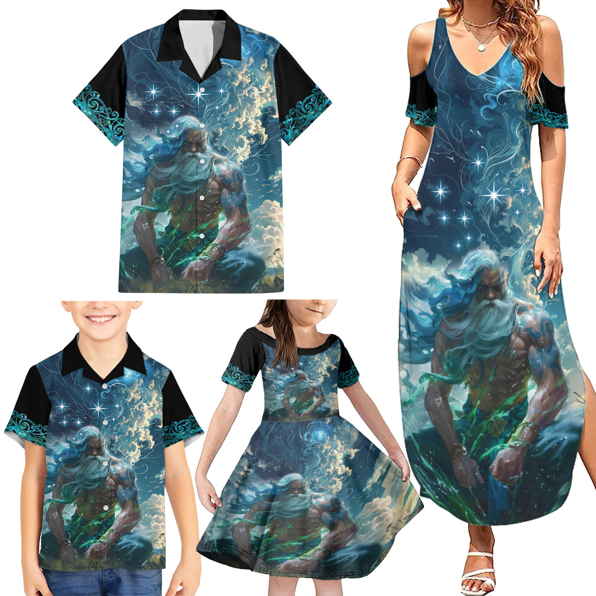 New Zealand Matariki Ururangi Family Matching Summer Maxi Dress and Hawaiian Shirt The Murmur Of The Wind