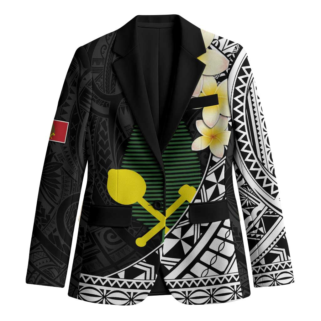Alo Chiefdom Wallis and Futuna Personalized Blazer Frangipani Flowers Polynesian Pattern LT9 Unisex Black - Polynesian Pride