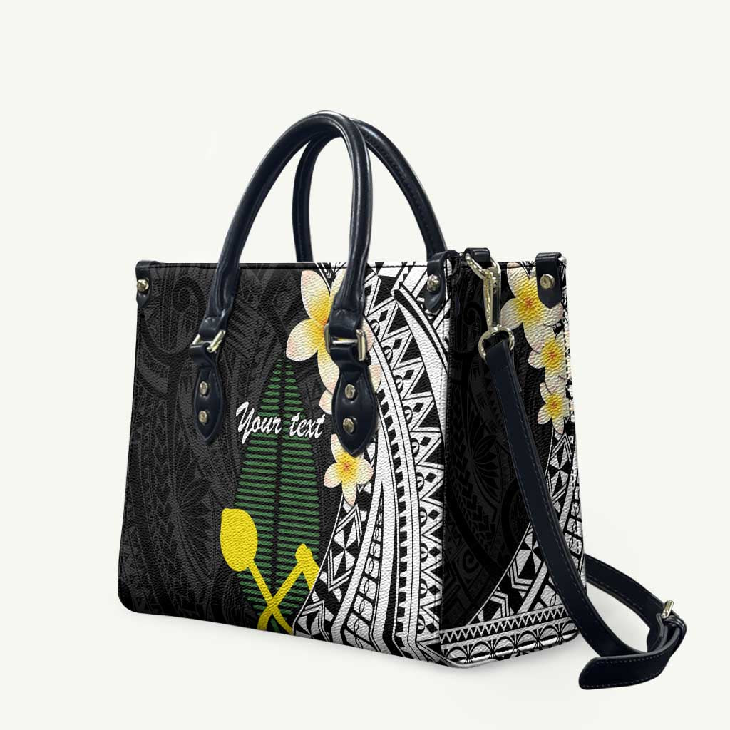Alo Chiefdom Wallis and Futuna Personalized Leather Bag Frangipani Flowers Polynesian Pattern LT9 Black - Polynesian Pride