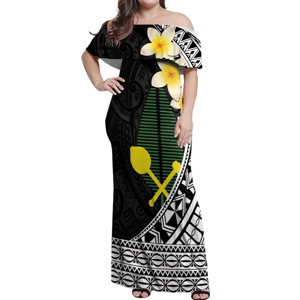 Alo Chiefdom Wallis and Futuna Personalized Off Shoulder Maxi Dress Frangipani Flowers Polynesian Pattern LT9 Women Black - Polynesian Pride