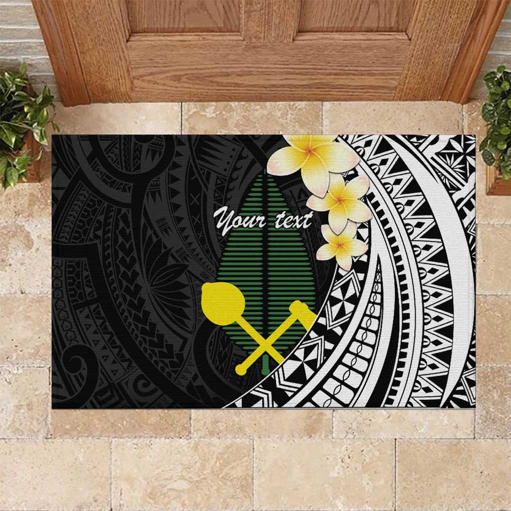Alo Chiefdom Wallis and Futuna Personalized Rubber Doormat Frangipani Flowers Polynesian Pattern LT9 Black - Polynesian Pride
