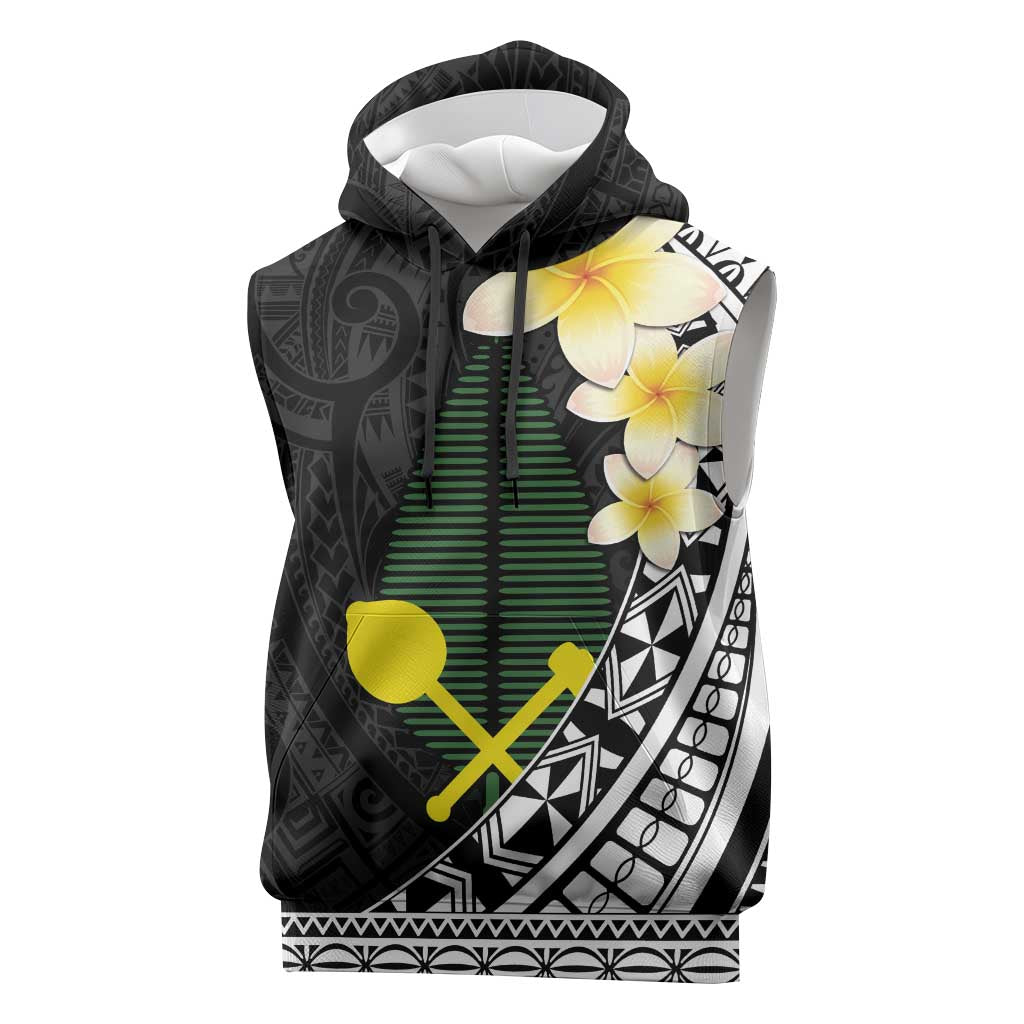 Alo Chiefdom Wallis and Futuna Personalized Sleeveless Hoodie Frangipani Flowers Polynesian Pattern LT9 Black - Polynesian Pride