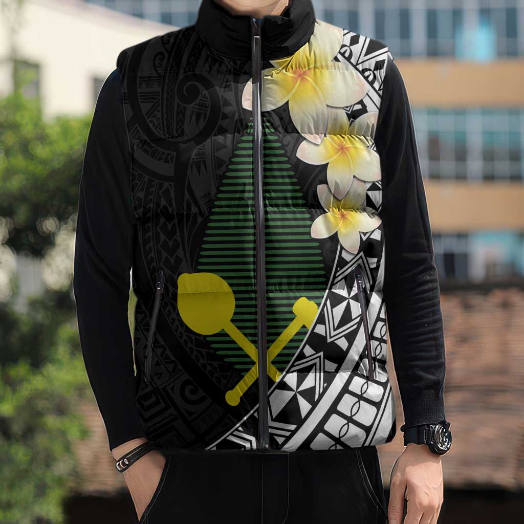 Alo Chiefdom Wallis and Futuna Personalized Sleeveless Puffer Jacket Frangipani Flowers Polynesian Pattern LT9 - Polynesian Pride