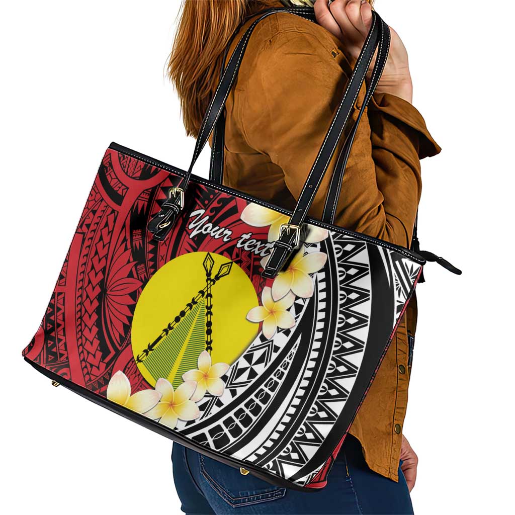 Sigave Chiefdom Wallis and Futuna Personalized Leather Tote Bag Frangipani Flowers Polynesian Pattern LT9 - Polynesian Pride