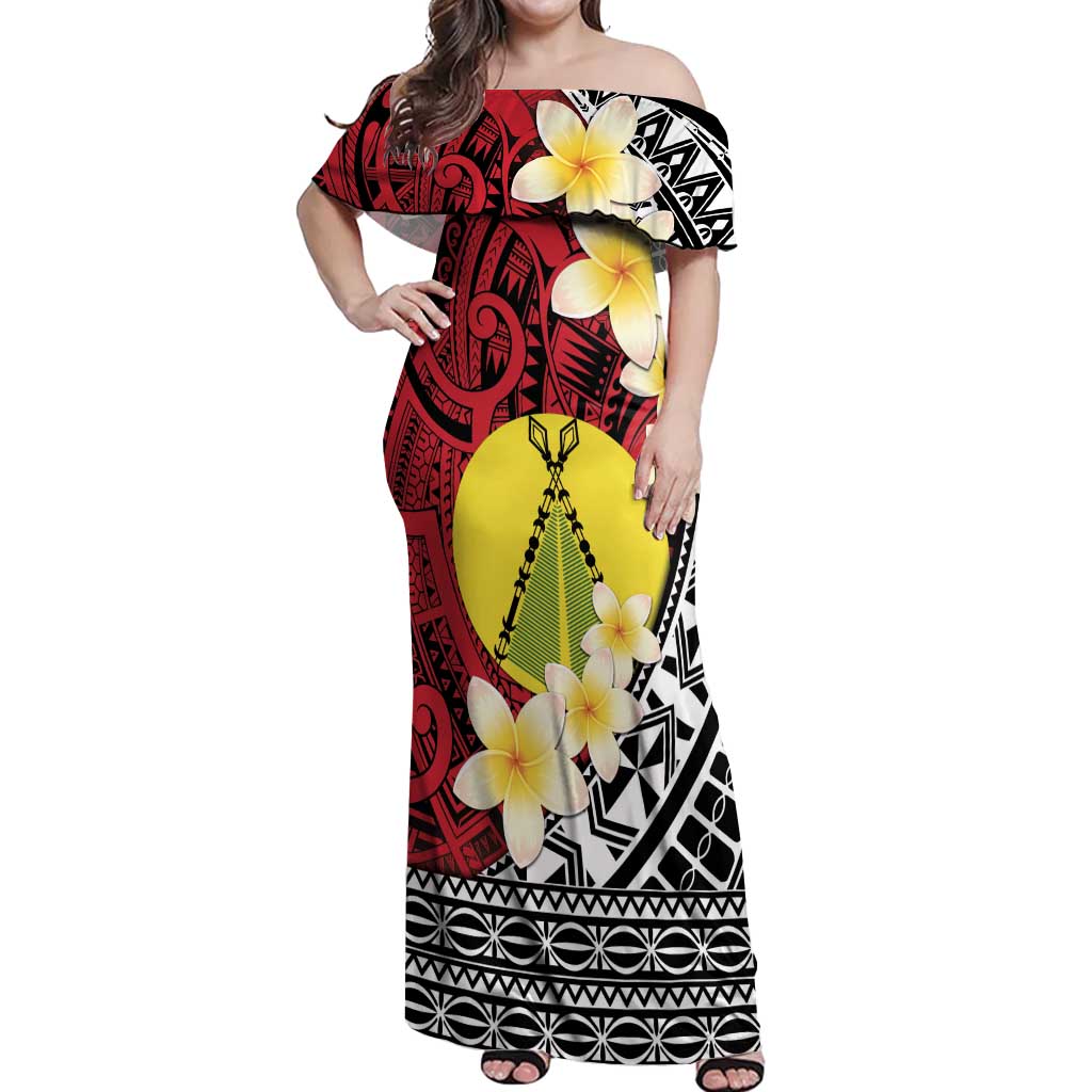 Sigave Chiefdom Wallis and Futuna Personalized Off Shoulder Maxi Dress Frangipani Flowers Polynesian Pattern LT9 Women Red - Polynesian Pride