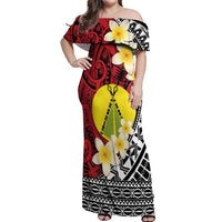 Sigave Chiefdom Wallis and Futuna Personalized Off Shoulder Maxi Dress Frangipani Flowers Polynesian Pattern LT9 Women Red - Polynesian Pride