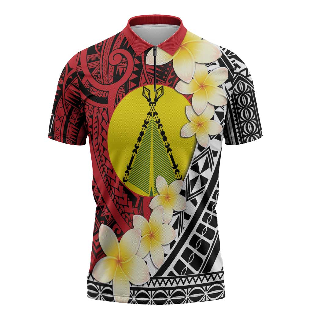 Sigave Chiefdom Wallis and Futuna Personalized Zipper Polo Shirt Frangipani Flowers Polynesian Pattern LT9 Red - Polynesian Pride