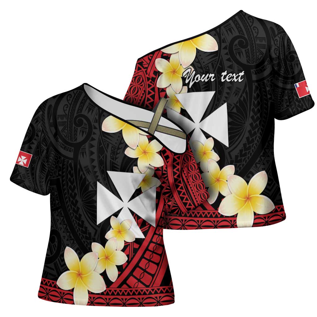 Uvea Chiefdom Wallis and Futuna Personalized Cross Shoulder Shirt Frangipani Flowers Polynesian Pattern LT9 - Polynesian Pride