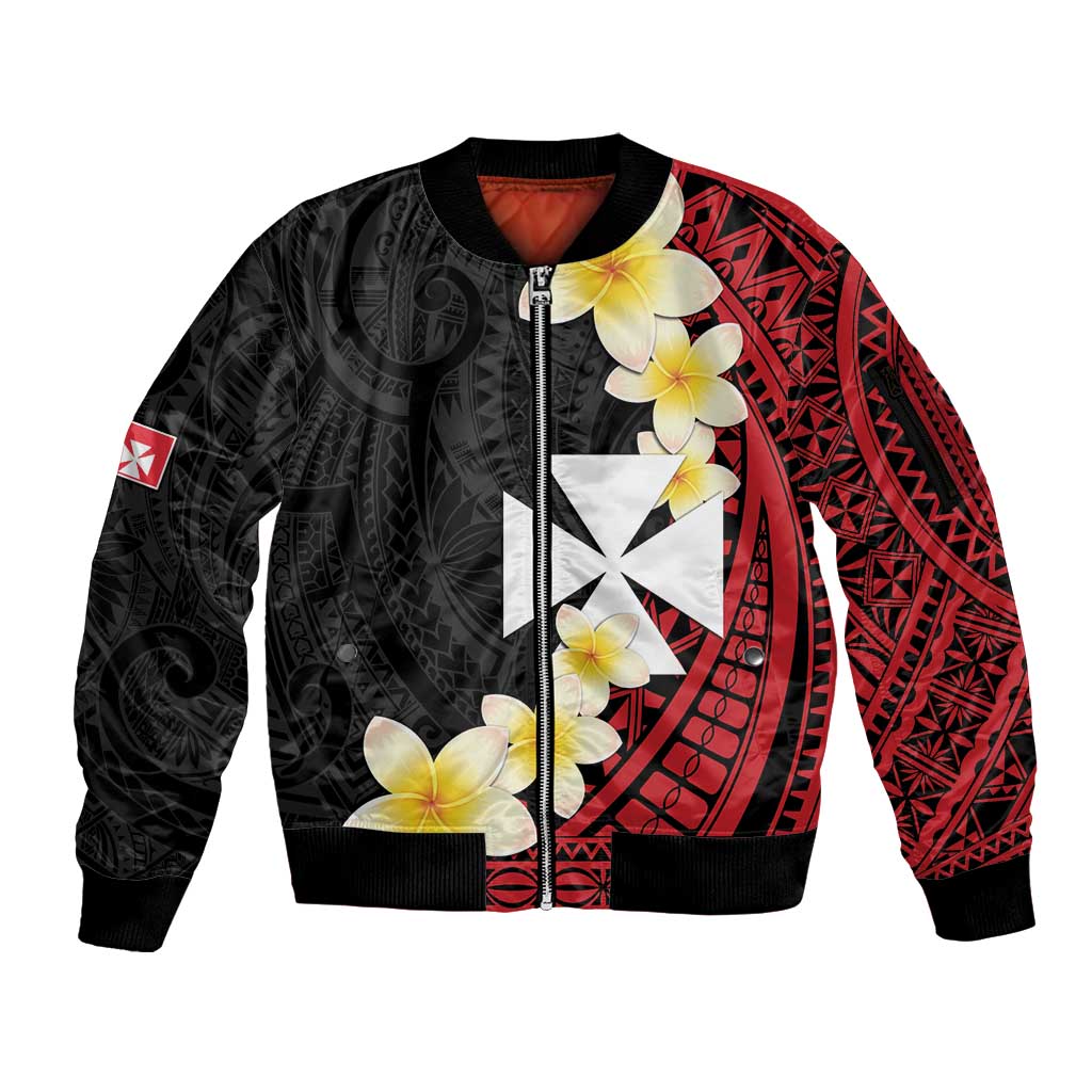 Uvea Chiefdom Wallis and Futuna Personalized Sleeve Zip Bomber Jacket Frangipani Flowers Polynesian Pattern LT9 Unisex Red - Polynesian Pride