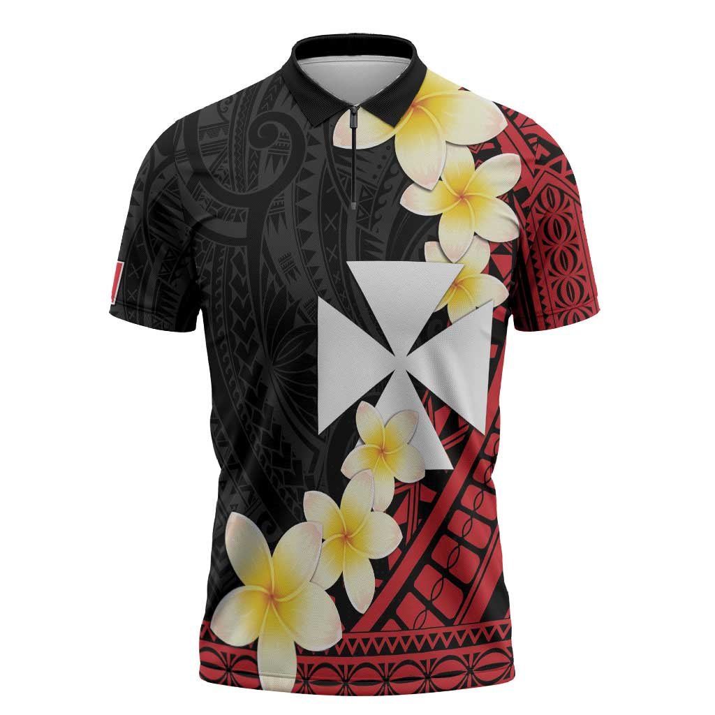 Uvea Chiefdom Wallis and Futuna Personalized Zipper Polo Shirt Frangipani Flowers Polynesian Pattern LT9 Red - Polynesian Pride