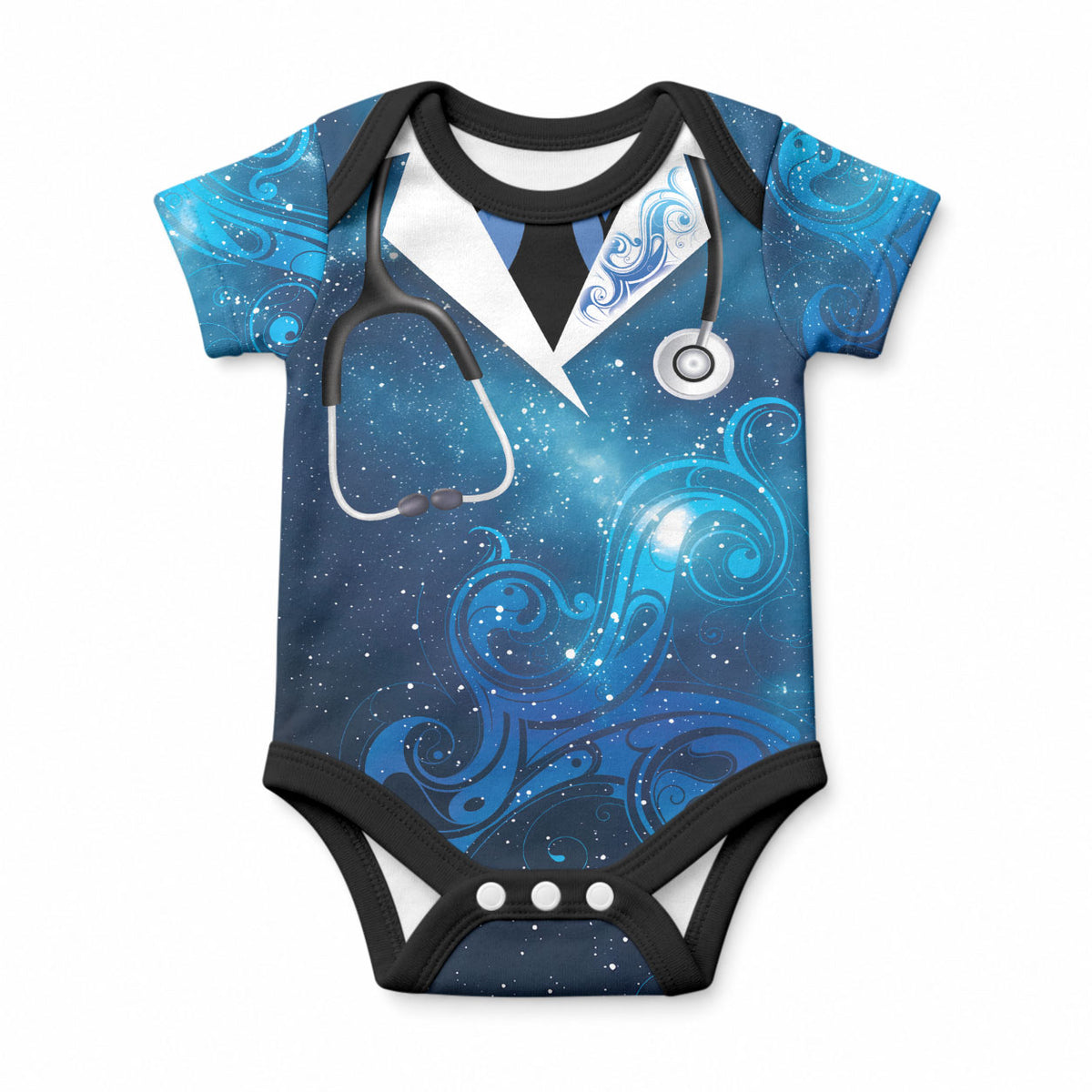 New Zealand Nurses RN Personalised Baby Onesie Galaxy Stethoscope Maori Motif LT9 Blue - Polynesian Pride