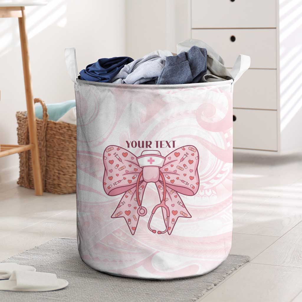 New Zealand Nurses RN Personalised Laundry Basket Pink Stethoscope Coquette Bow Maori Motif LT9 Pink - Polynesian Pride
