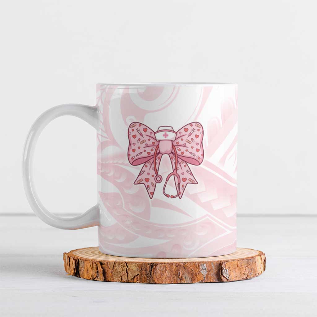 New Zealand Nurses RN Personalised Ceramic Mug Pink Stethoscope Coquette Bow Maori Motif LT9 Pink - Polynesian Pride