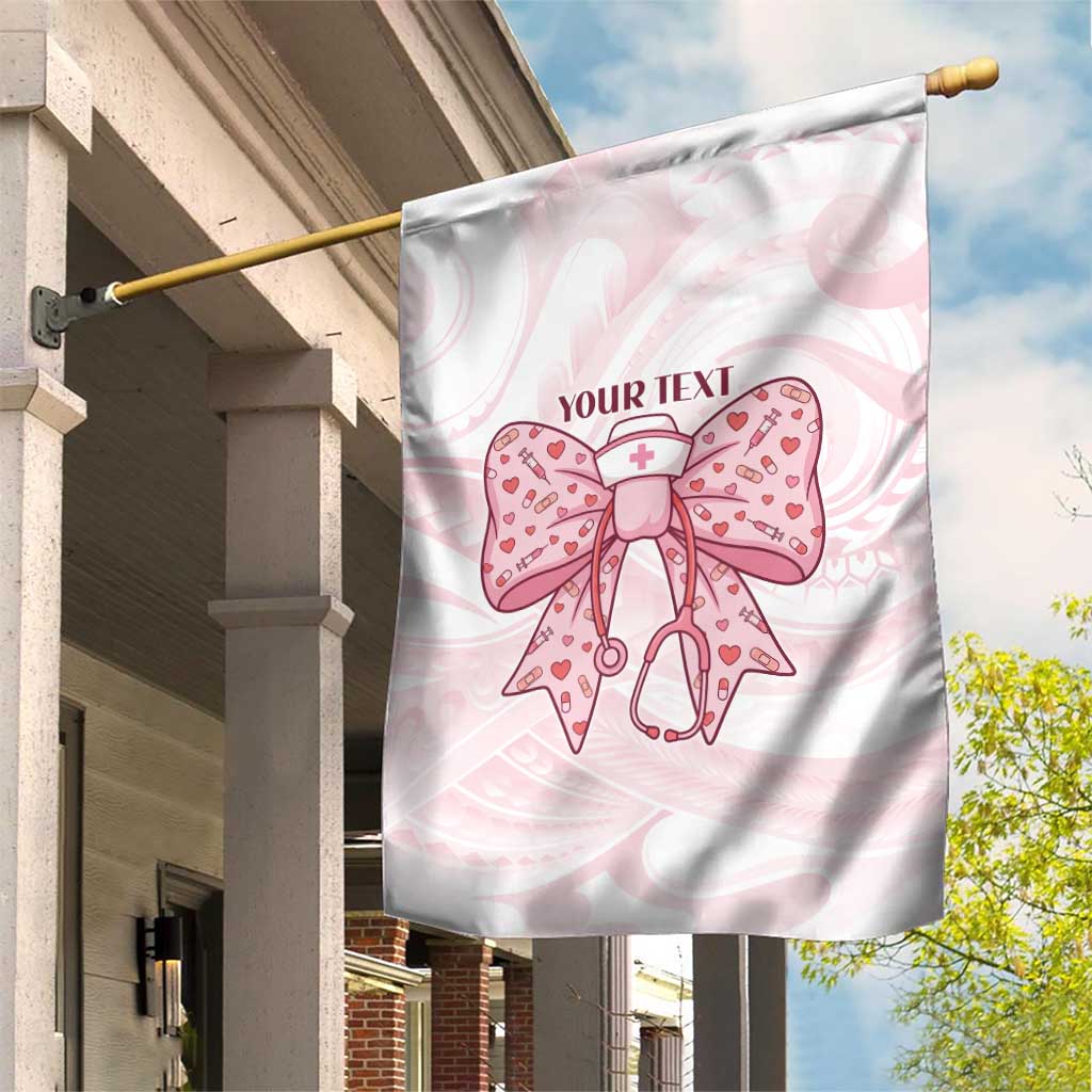 New Zealand Nurses RN Personalised Garden Flag Pink Stethoscope Coquette Bow Maori Motif LT9 House Flag Pink - Polynesian Pride