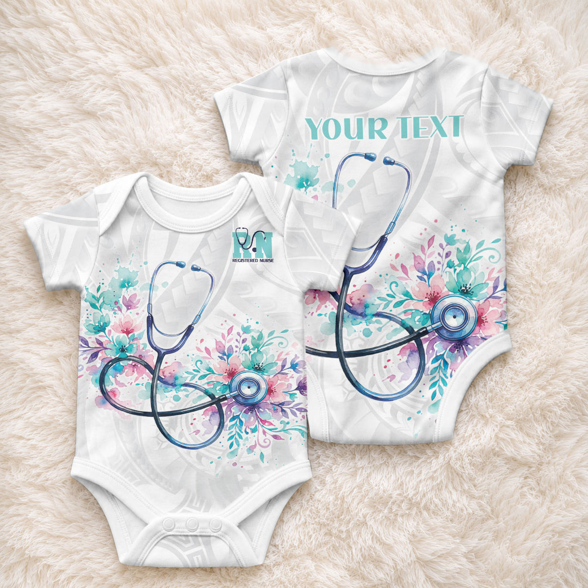 New Zealand Nurses RN Personalised Baby Onesie Stethoscope Floral Maori Motif LT9 - Polynesian Pride