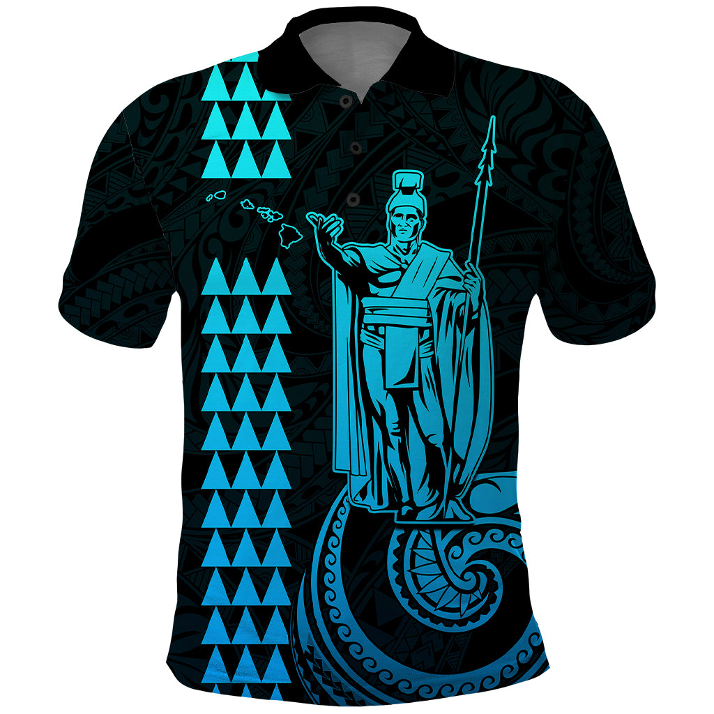 Custom Hawaii Polo Shirt King Kamehameha Aqua LT9 Aqua - Polynesian Pride