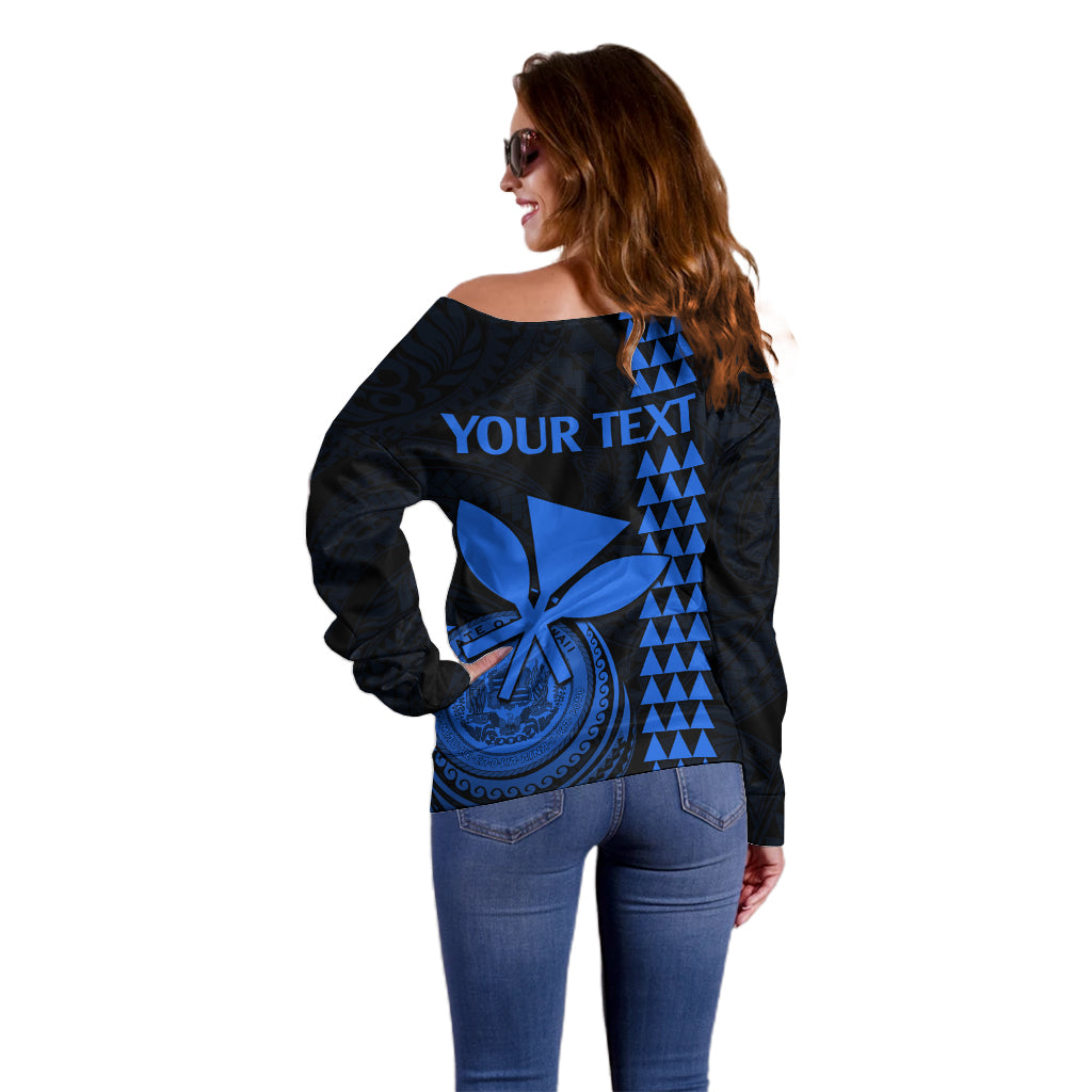 Custom Hawaii Off Shoulder Sweater King Kamehameha - Blue LT9 - Polynesian Pride