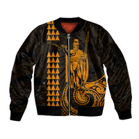 Custom Hawaii Sleeve Zip Bomber Jacket King Kamehameha - Gold LT9 Unisex Gold - Polynesian Pride
