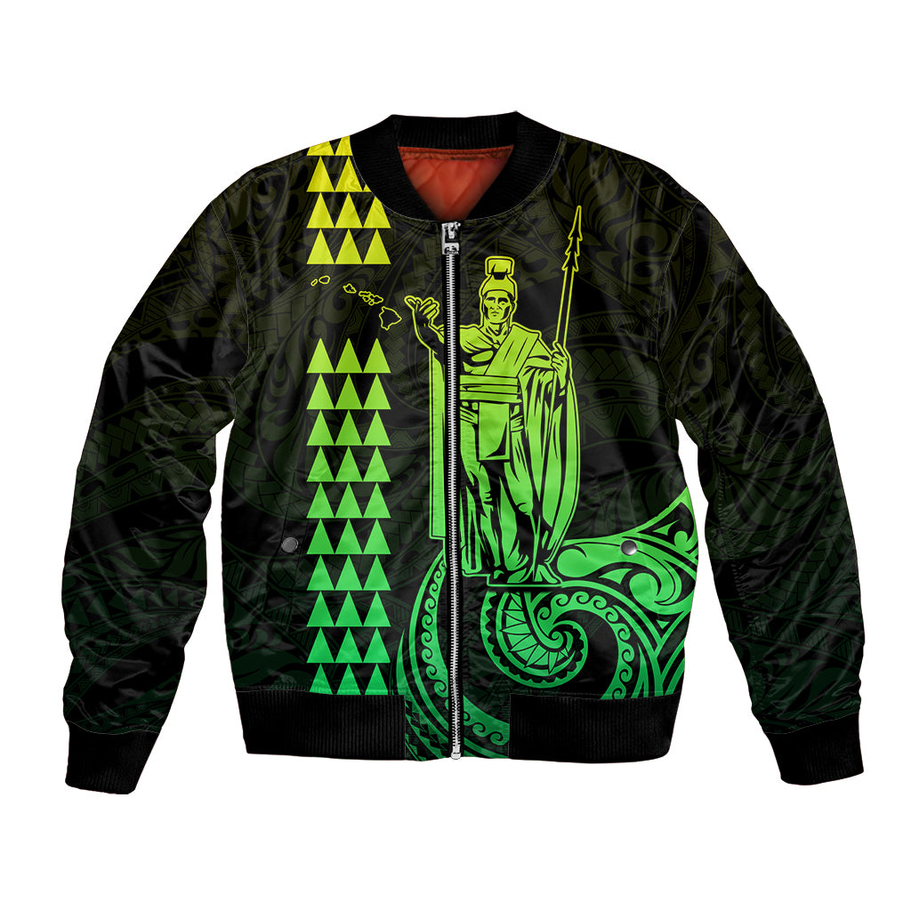 Custom Hawaii Bomber Jacket King Kamehameha - Lime LT9 Unisex Lime - Polynesian Pride