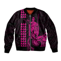 Custom Hawaii Bomber Jacket King Kamehameha - Pink LT9 Unisex Pink - Polynesian Pride