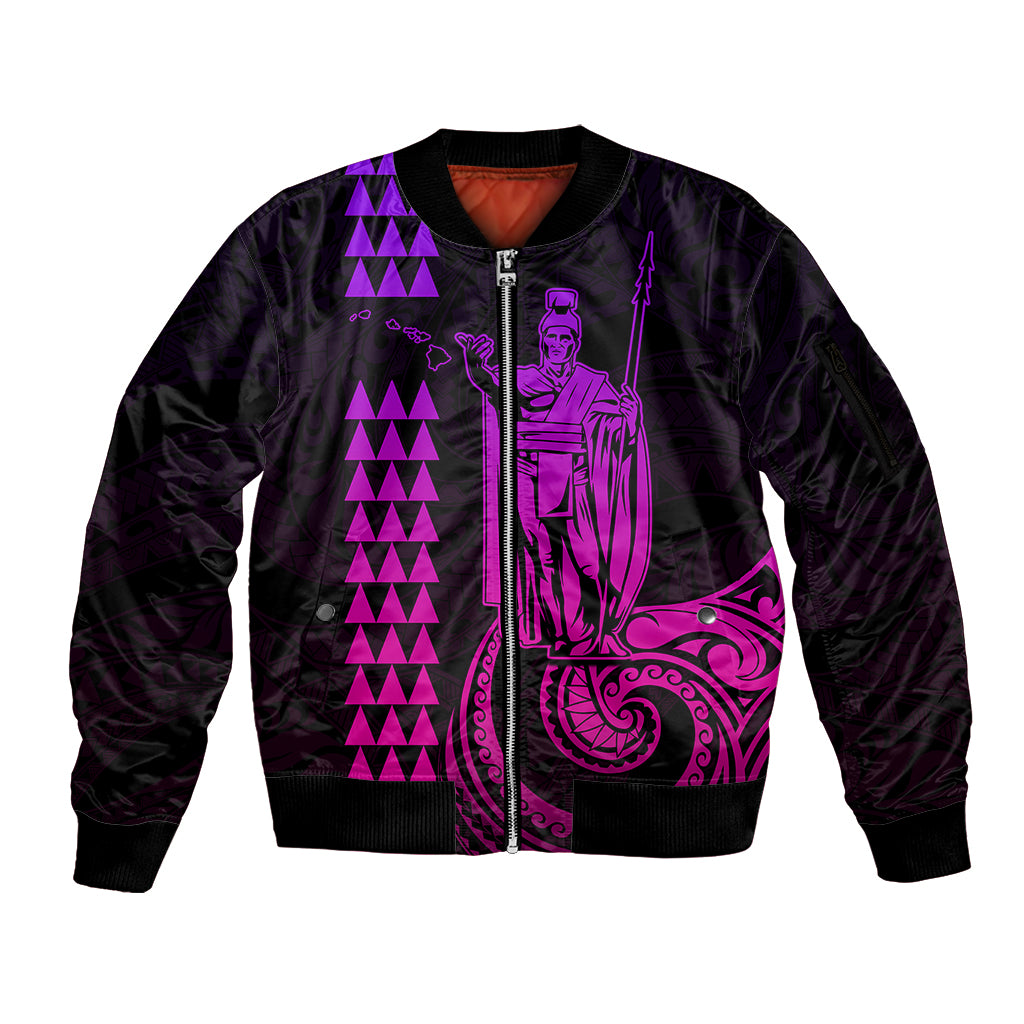 Custom Hawaii Sleeve Zip Bomber Jacket King Kamehameha - Pink Gradient LT9 Unisex Pink Gradient - Polynesian Pride