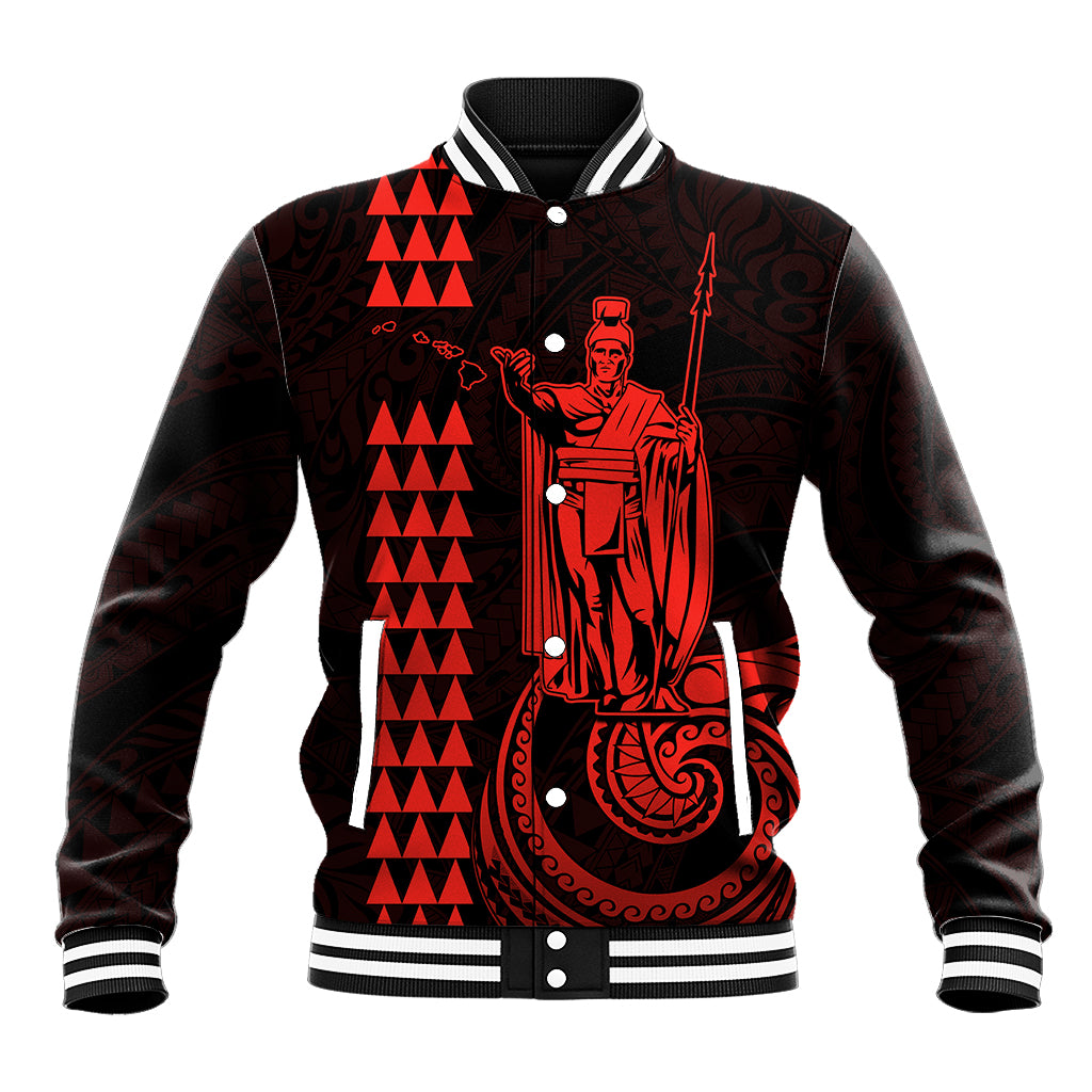 Custom Hawaii Baseball Jacket King Kamehameha - Red LT9 Unisex Red - Polynesian Pride