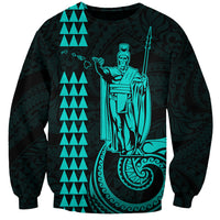 Custom Hawaii Sweatshirt King Kamehameha - Turquoise LT9 Unisex Turquoise - Polynesian Pride